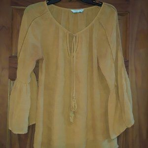 Counterparts SZ MED Gold Yellow Peasant Boho Big Sleeves Gauze Shimmer Top Shirt